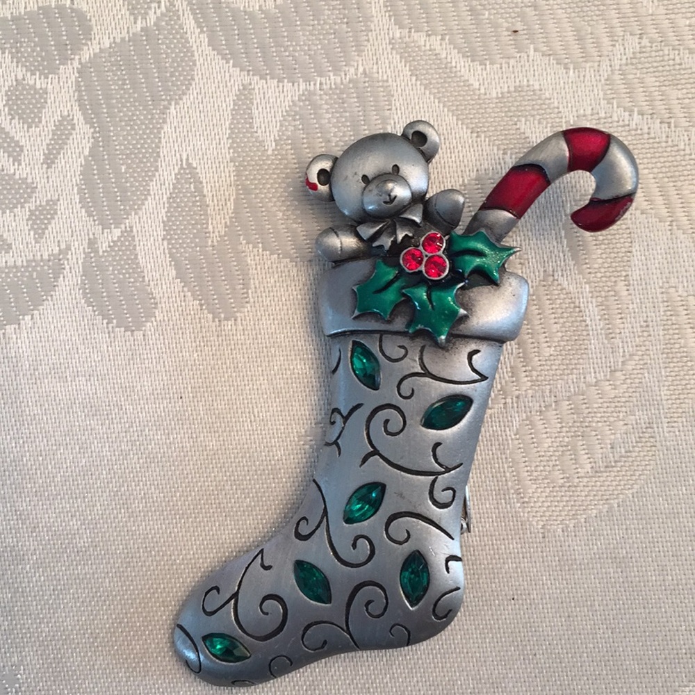 Jonette Jewelry (J.J.) Christmas Stocking brooch